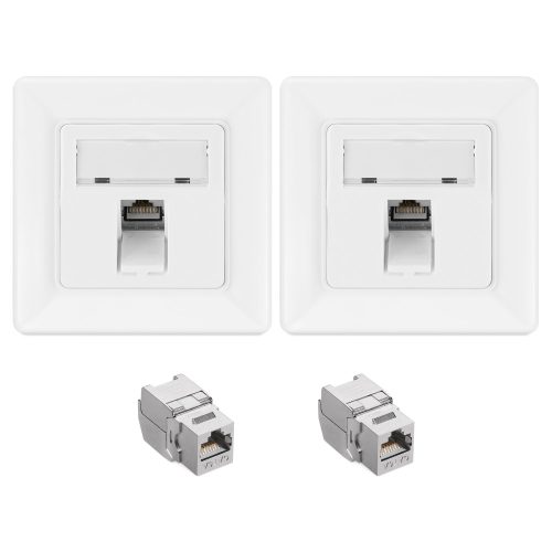 Set 2 Prize ecranate de retea RJ45 cu 2 mufe CAT 6A, Kwmobile, Alb, Metal, 54571.01.02