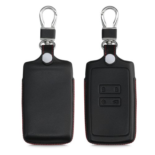 Husa Cheie Auto pentru Renault / Dacia - 4 Butoane - Keyless Go, kwmobile, Piele naturala, Negru, 54669.01