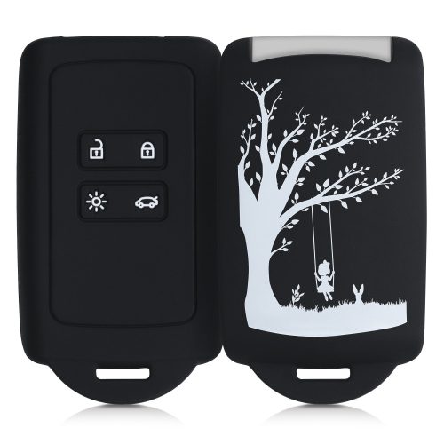 Husa Cheie Auto pentru Renault / Dacia - 4 Butoane - Keyless Go, kwmobile, Silicon, Negru / Alb, 49769.18