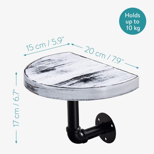 Set 3 rafturi decorative rotunde Navaris, perete, 20x15x2 cm, pin/metal, alb, metal