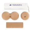 Set 3 accesorii masaj Navaris, rola mini, bila si bila dubla, cu geanta, maro, pluta