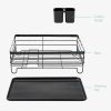Raft scurgator de vase, Navaris, cu suport tacamuri, tava scurgere, metal, 41.5 x 30.5 x 14 cm, negru, 55341.01