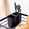 Raft scurgator de vase, Navaris, cu suport tacamuri, tava scurgere, metal, 41.5 x 30.5 x 14 cm, negru, 55341.01