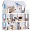 Casa de papusi din lemn Navaris, cu 3 etaje, cu mobilier si accesorii, 5 camere si balcon, 69.5x62x27 cm, 55376.01