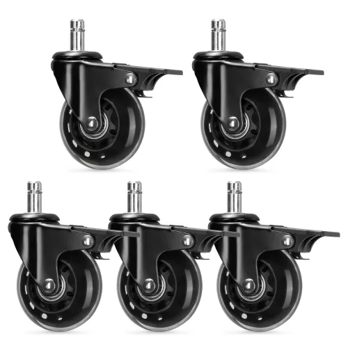 Set 5 Roti pentru scaun de birou tija 11 mm, Kwmobile, Negru, Poliuretan, 55604.01