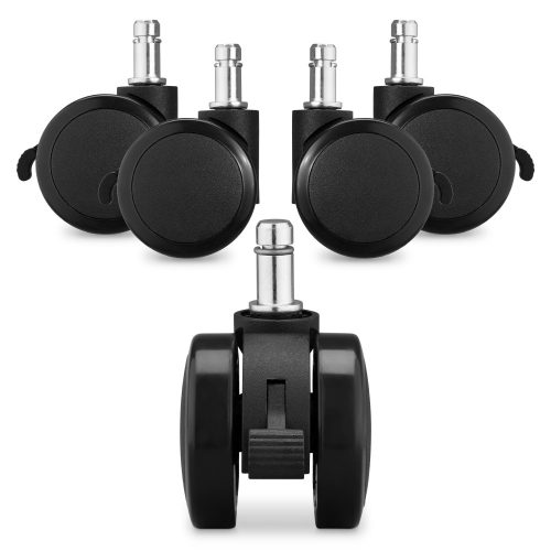 Set 5 Roti pentru scaun de birou tija 10 mm, Kwmobile, Negru, Nylon, 55601.02