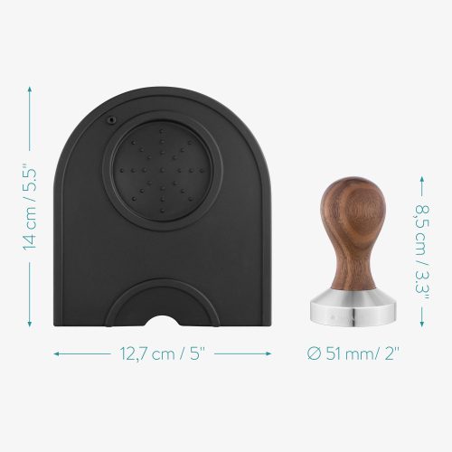 Tamper din otel inoxidabil cu maner din lemn de nuc Navaris, 51 mm, Covoras, 53238.01.03