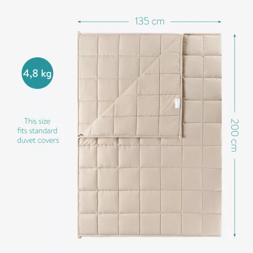 Patura grea Navaris, umplutura perle de sticla, 135x200 cm, 4.8 kg, bej, sticla/poliester/bumbac