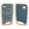 Husa Cheie Auto pentru VW / Skoda / Seat - 3 Butoane, kwmobile, Silicon, Albastru / Gold, 56006.03