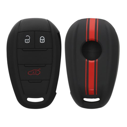 Husa Cheie Auto pentru Alfa Romeo - 3 Butoane, kwmobile, Silicon, Negru / Rosu, 53855.03