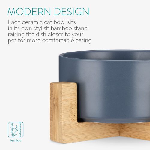 Set 2 Boluri pentru pisici si caini cu suport din bambus Navaris, 550 ml, Albastru, 48350.1.04