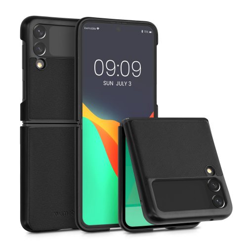 Husa Samsung Galaxy Z Flip 3, Piele ecologica, Negru, 56286.01