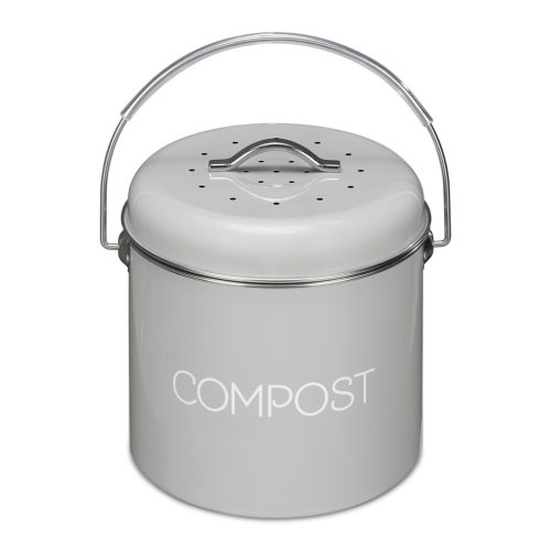 Cos De Compost Metalic, Gri, 3L + 3x Filtru, Navaris, 49642.1.22