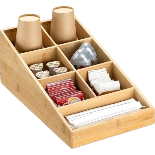 Organizator pentru cafea si ceai Navaris cu 7 compartimente din bambus, maro deschis, 57231.01