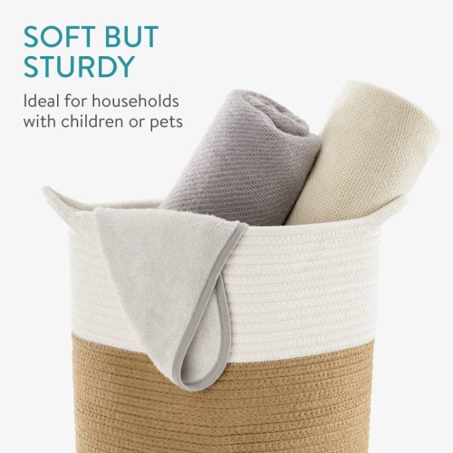 Set 2 cosuri depozitare Navaris, design coarda, 29.5x31 cm si 22x23 cm, alb/crem, bumbac