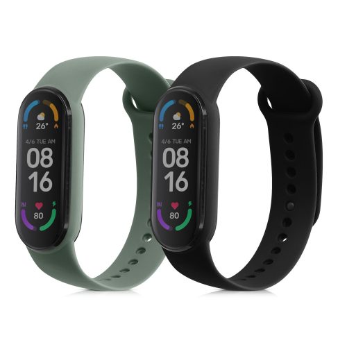 Set 2 Curele pentru Xiaomi Mi Smart Band 6/Mi Band 6/Mi Band 5, Kwmobile, Negru/Verde, Silicon, 57428.04