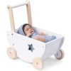 Set carucior pentru copii din lemn cu patură si perna pentru papusi Navaris, alb, 57440.01