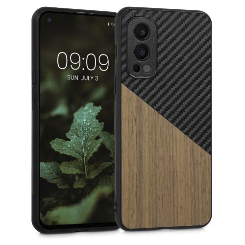 Husa OnePlus Nord 2 5G, Lemn, Maro/Negru, 57498.01