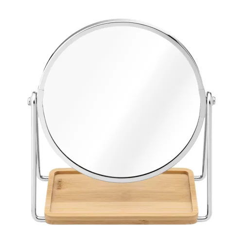 Oglinda cosmetica Navaris, tava pentru bijuterii, 2x marire, 17.5x20.5 cm, argintiu, sticla/metal