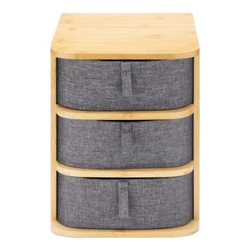 Organizator machiaj 3 niveluri Navaris, sertare textile, 23x17.5x22.5 cm, crem, bambus/textil