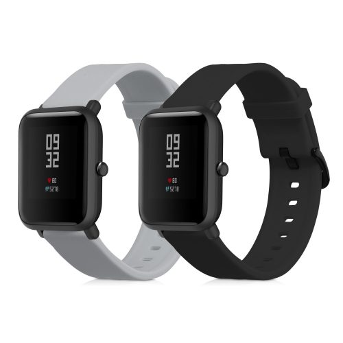 Set 2 curele pentru Huami Amazfit Bip S/Amazfit Bip S Lite, Kwmobile, Negru/Gri, Silicon, 53859.08