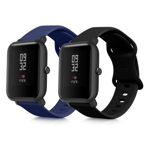 Set 2 curele pentru Huami Amazfit Bip S/Amazfit Bip S Lite, Kwmobile, Negru/Albastru, Silicon, 58717.01