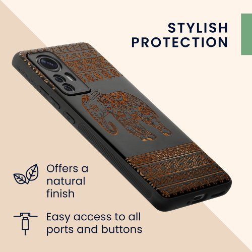 Husa Xiaomi 12/12X, Lemn, Maro/Negru, 56788.05