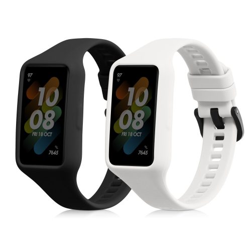 Set 2 Curele pentru Huawei Band 7/Band 6/Honor Band 6, Kwmobile, Negru/Alb, Silicon, 58914.02