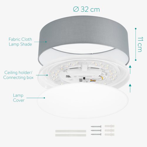 Plafoniera LED tavan Navaris, 22W, diametru 32 cm, telecomanda, gri/gri deschis, plastic/metal