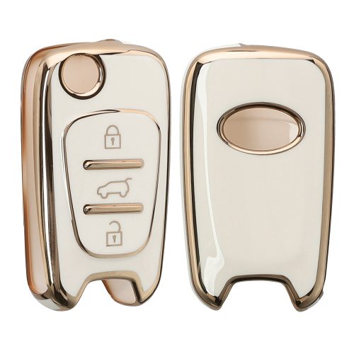 Husa Cheie Auto pentru Hyundai 3 Butoane, Kwmobile, Alb/Auriu, Silicon, 56000.02