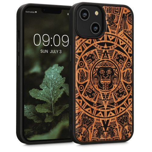 Husa Apple iPhone 14, Lemn, Maro/Negru, 59124.02