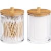 Organizator cosmetice, dischete demachiante si betisoare urechi, transparent, 2 compartimente, plastic/bambus, Navaris, 59140.01