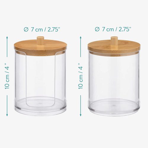 Organizator cosmetice, dischete demachiante si betisoare urechi, transparent, 2 compartimente, plastic/bambus, Navaris, 59140.01