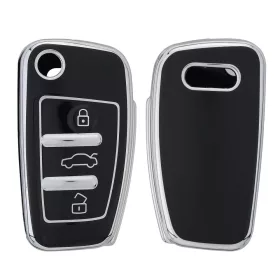   Husa Cheie Auto pentru Audi 3 Butoane, Kwmobile, Negru/Argintiu, Silicon, 57050.04