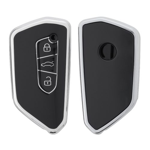 Husa Cheie Auto pentru VW 3 Butoane, Kwmobile, Negru/Argintiu, Silicon, 56005.04
