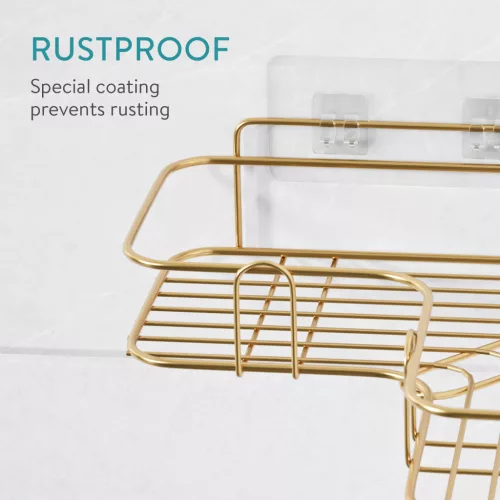Set 2 rafturi dus colt Navaris, autoadezive, 26.5x26.5x7 cm, auriu, metal