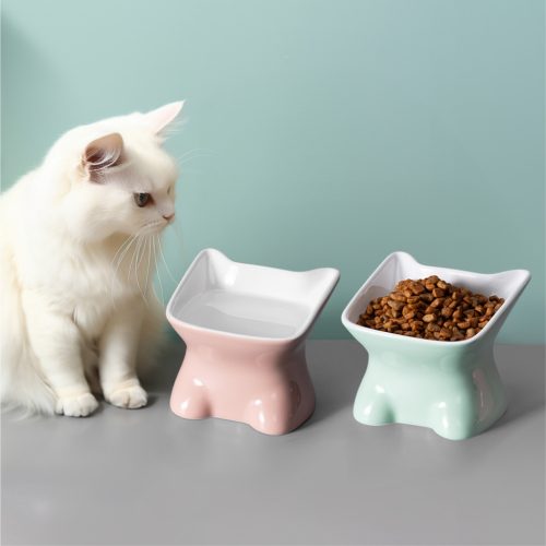Set 2 boluri ceramica pentru pisici Navaris, 120 ml, design ridicat, ceramica, 61289.06