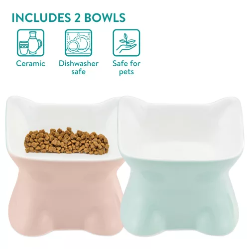 Set 2 boluri ceramica pentru pisici Navaris, 120 ml, design ridicat, ceramica, 61289.06