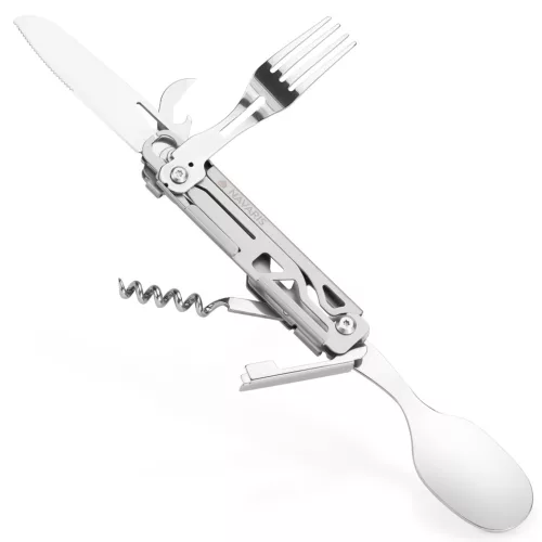 Set tacamuri de calatorie pliabile 6 in 1, din otel inoxidabil, cu sac depozitare, 60998.01