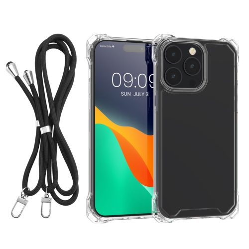 Husa cu jnur detasabil Apple iPhone 14 Pro Max, Transparent/Negru, Policarbonat, 61622.01