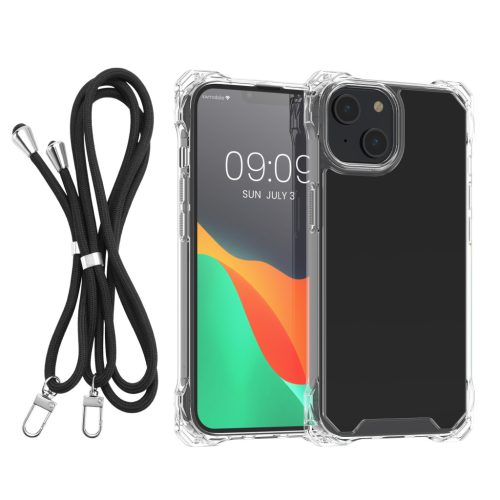Husa cu jnur detasabil Apple iPhone 14/iPhone 13, Transparent/Negru, Policarbonat, 61620.01