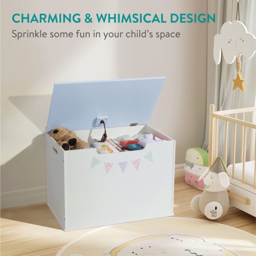 Cutie depozitare jucarii din lemn Navaris, 60x41x39 cm, banca pentru sezut, albastru, lemn