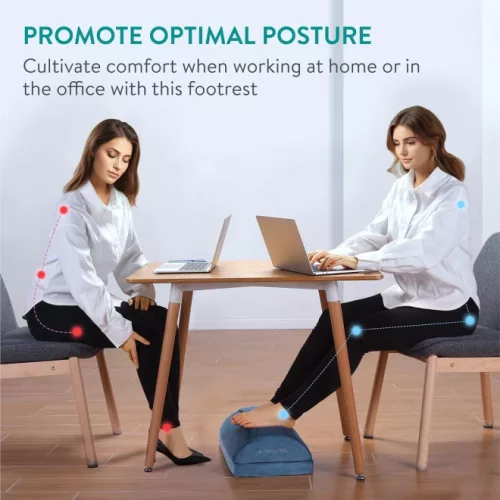 Perna de birou ergonomica Navaris cu buzunar de lana pentru incalzirea picioarelor, 45 x 30 x 15 cm, Albastru, 61463.02