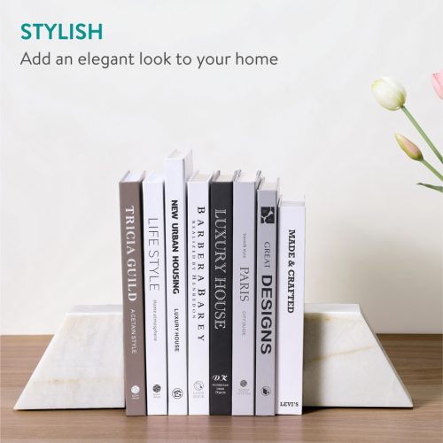 Set 2 capete de raft Navaris, marmura alba, 13x11x6, 5 cm, alb, piatra naturala