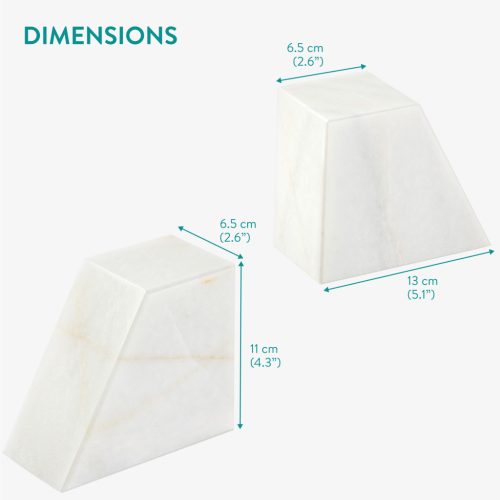 Set 2 capete de raft Navaris, marmura alba, 13x11x6, 5 cm, alb, piatra naturala