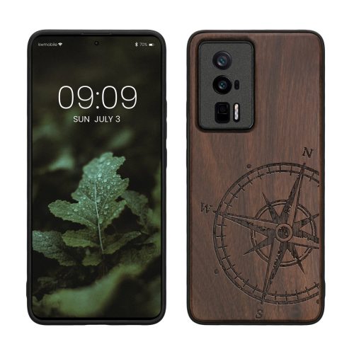 Husa Poco F5 Pro, Maro, Lemn/Silicon, 61662.01