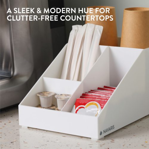 Organizator accesorii cafea Navaris, 4 compartimente, 25.4x16x12.3 cm, HIPS, alb, plastic