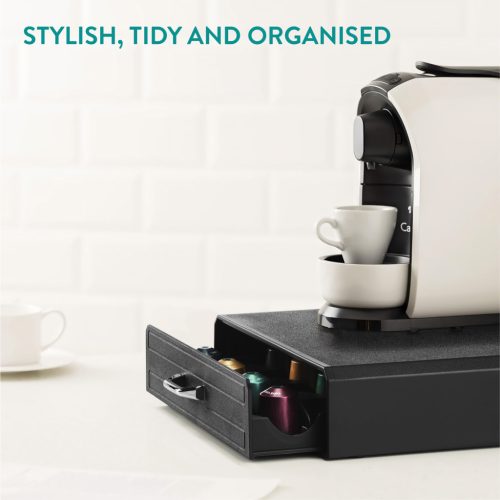 Suport capsule Vertuo Navaris, sertar 43x23.6x5.8 cm, acces rapid, negru, plastic