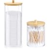Organizator cosmetice, dischete demachiante si betisoare urechi, transparent, 2 compartimente, plastic/bambus, Navaris, 59140.03