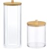 Organizator cosmetice, dischete demachiante si betisoare urechi, transparent, 2 compartimente, plastic/bambus, Navaris, 59140.03